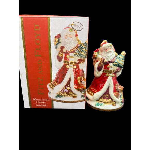 NIB Fitz & Floyd Renaissance Holiday 2017 Santa Bell Ceramic Ornament - Picture 1 of 8
